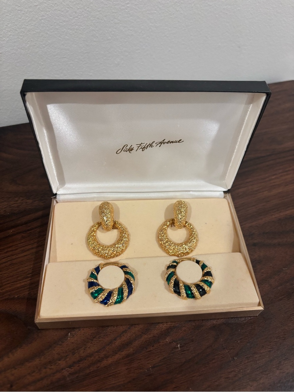 Vintage Joseph Mazer Jomaz Interchangeable Enamel Drop Earrings In Original Box